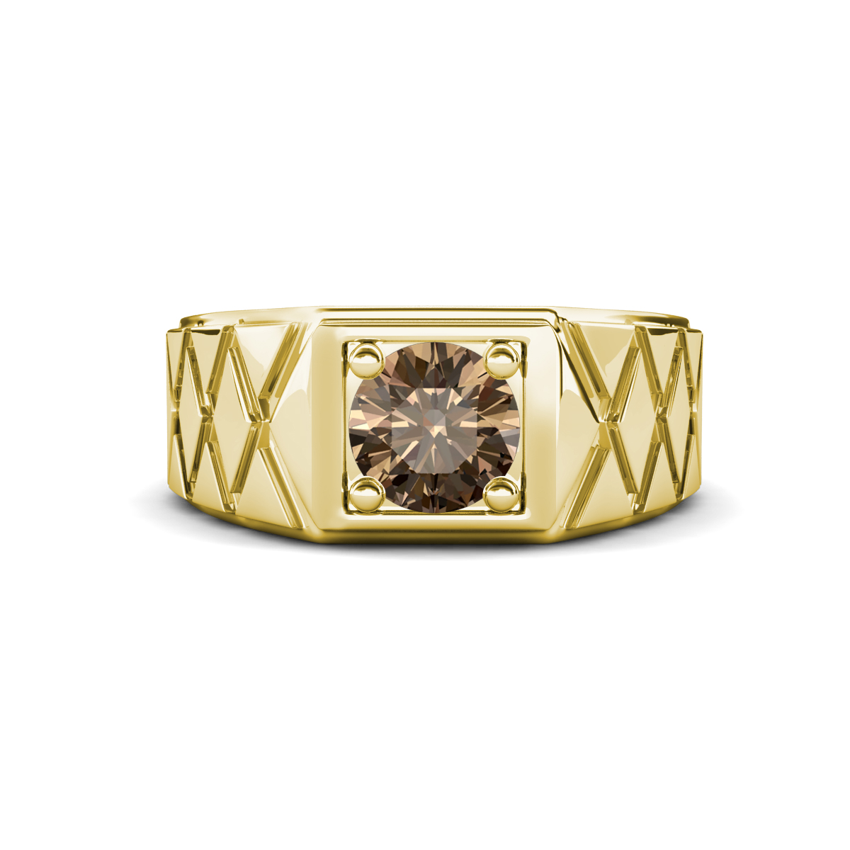 Jabari 1.00 ct Smoky Quartz (6.50 mm) Criss Cross Design Shank Solitaire Men Band (9.5 mm) 